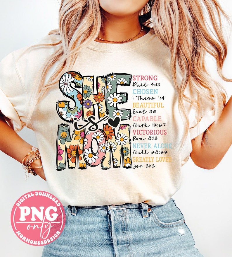 She Is Mom PNG: Retro Christian Mother's Day Design (Digital Download) image 1