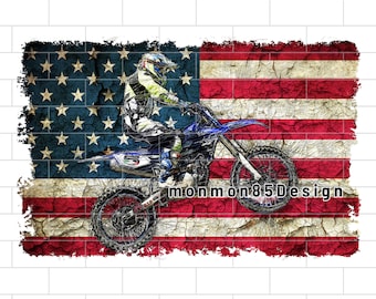 Distressed Dirt Bike American Flag PNG: Motocross Sublimation Design (Digital Download)