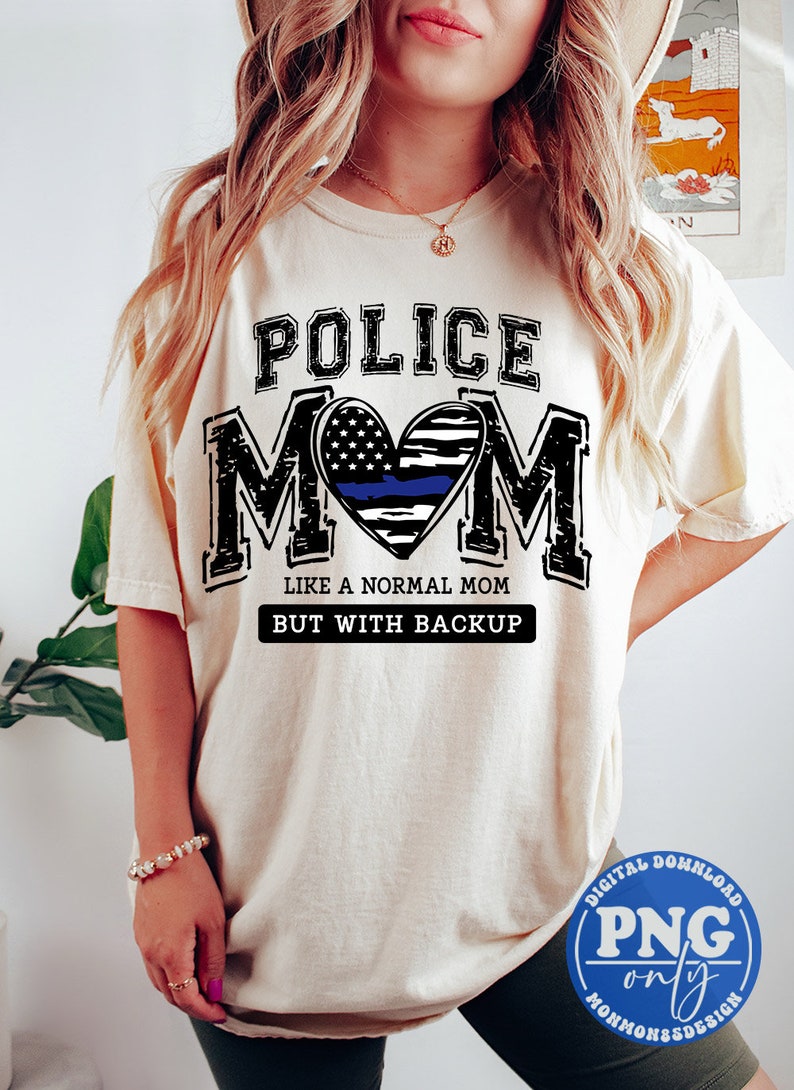 Police Mom PNG: Blue Line Heart Sublimation Design (Digital Download) image 2