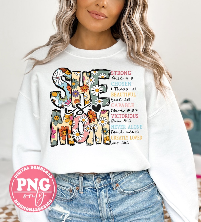 She Is Mom PNG: Retro Christian Mother's Day Design (Digital Download) image 2