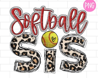 Leopard Softball Sister PNG: Sublimation Design (Digital Download)