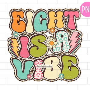 8歳の誕生日の女の子のPNG：ヒョウ柄昇華デザイン（デジタルダウンロード）