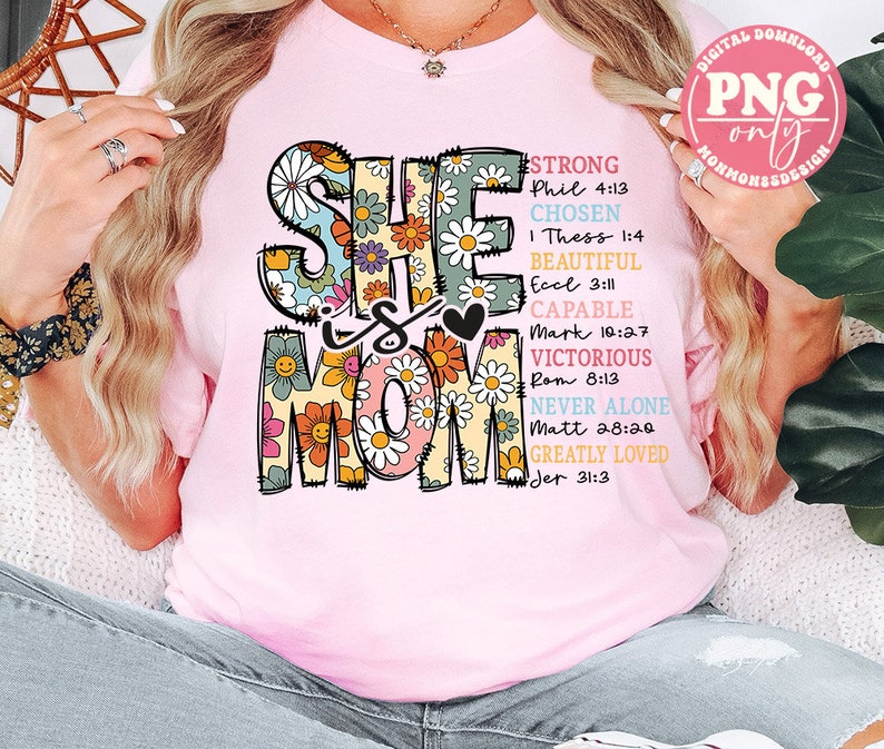 She Is Mom PNG: Retro Christian Mother's Day Design (Digital Download) image 3