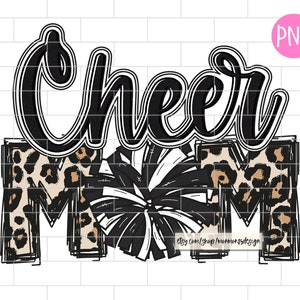 Cheer Mom Black PNG, Cheerleading, Mom, Leopard Sublimation Design Downloads