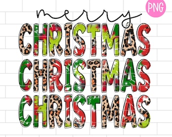 May include: A colorful Christmas-themed graphic with the words "merry CHRISTMAS" in a bold, playful font. The letters are filled with tie-dye, leopard print, and festive colors like red, green, and yellow. The background is a white brick wall.