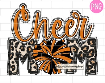 Cheer Mom Orange And Black PNG, Cheerleading, Mom, Leopard Sublimation Design Downloads