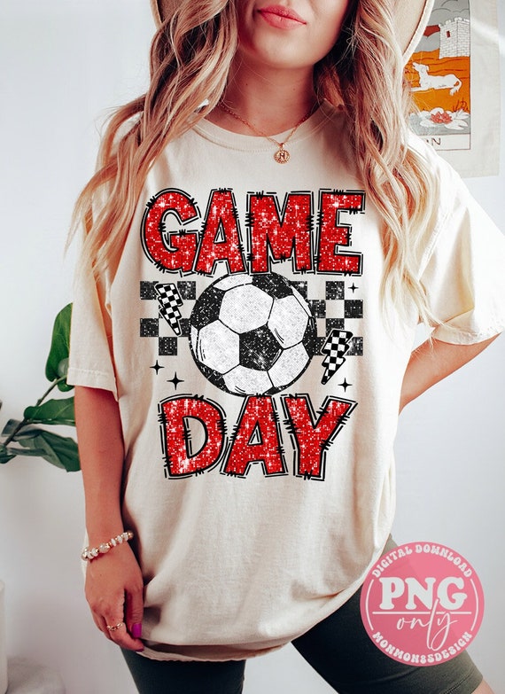 Red Glitter Soccer Game Day PNG: Sublimation Design (Digital Download)