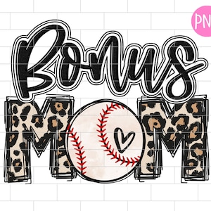 Baseball Bonus Mom Black PNG, Sublimation Design Downloads