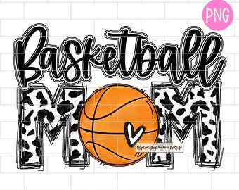 Baloncesto Mom PNG, Cow Print, Descargas de diseño de sublimación