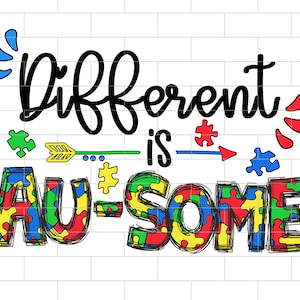 Different Is Au-Some PNG, Autism Awareness Puzzle Piece Sublimation Design Downloads