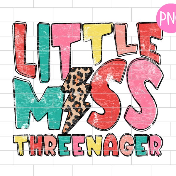 Little Miss ThreeNager PNG, 3. Geburtstag, Distressed, Lustiger dritter Geburtstag, Baby, Kleinkind, Mädchengeburtstag, Sublimation Design Downloads