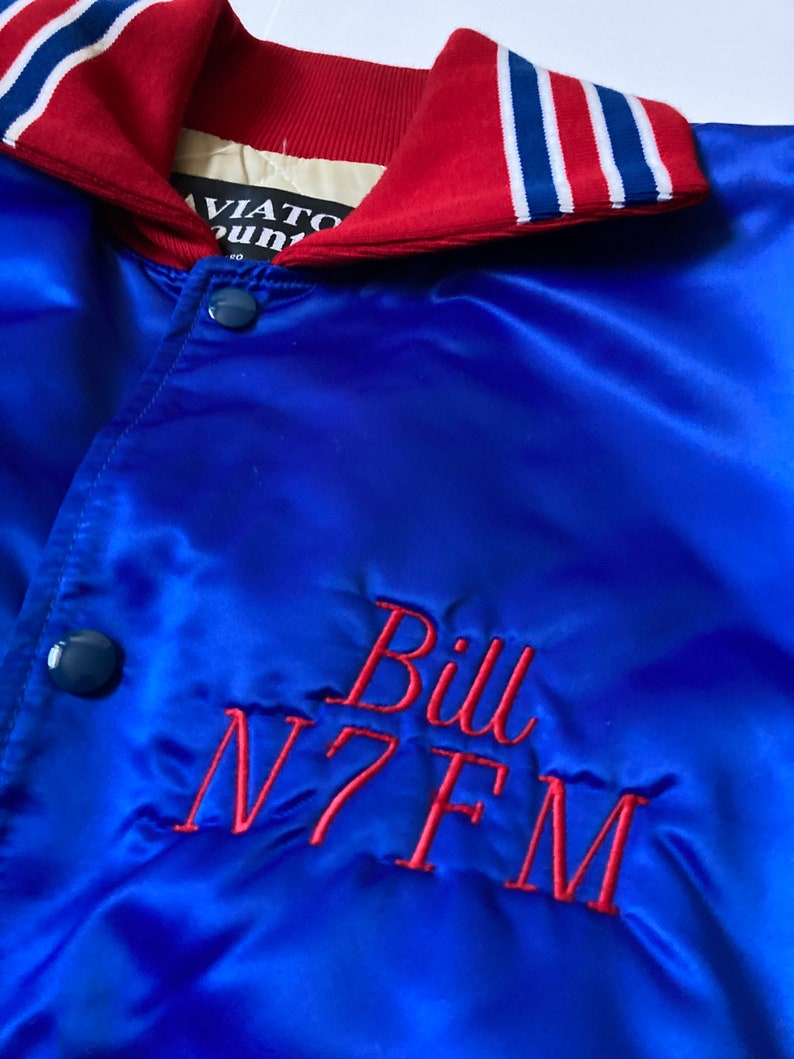 Vintage Piper aircraft nylon bomber jacket 1980\u2019s red blue spellout men\u2019s LXl fit unisex