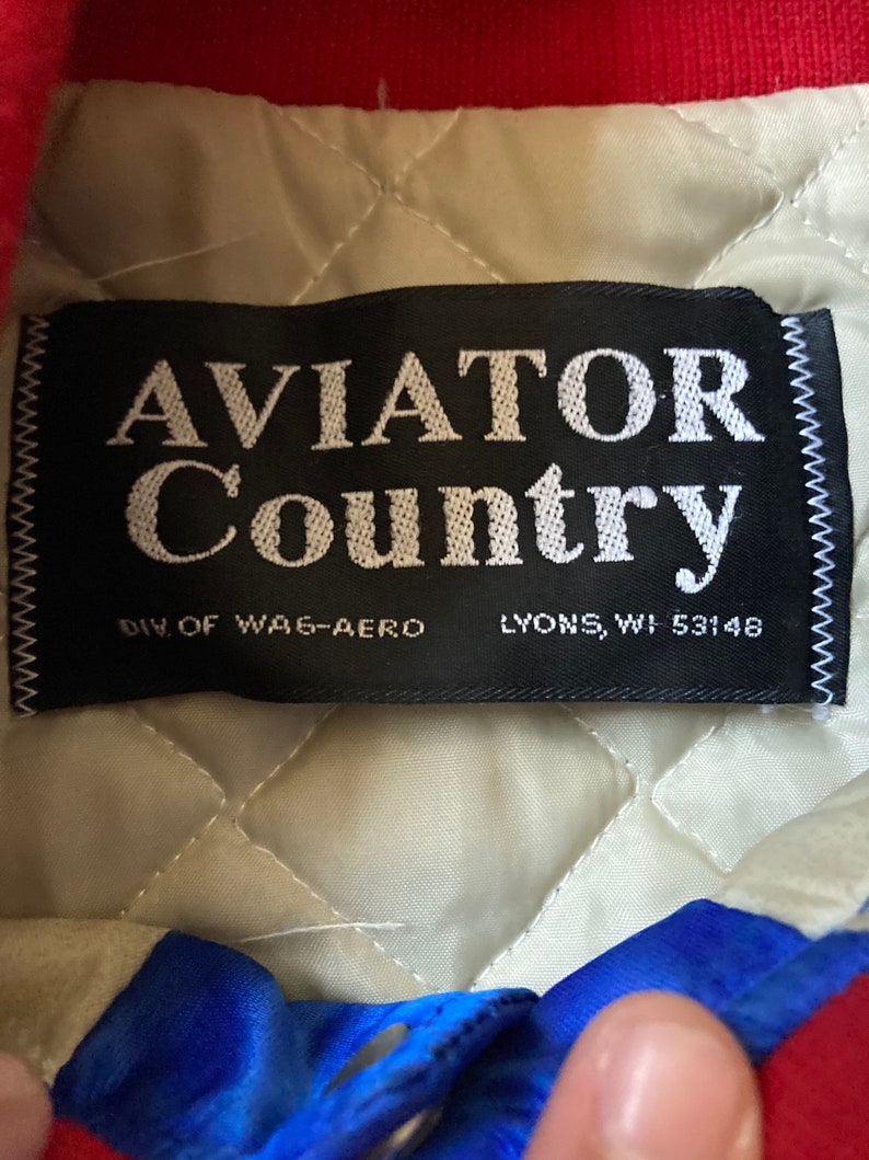 Vintage Piper aircraft nylon bomber jacket 1980\u2019s red blue spellout men\u2019s LXl fit unisex