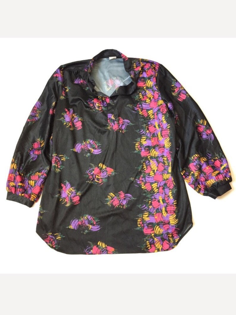 Vintage 70\u2019s blouse women\u2019s xxl purple yellow floral print