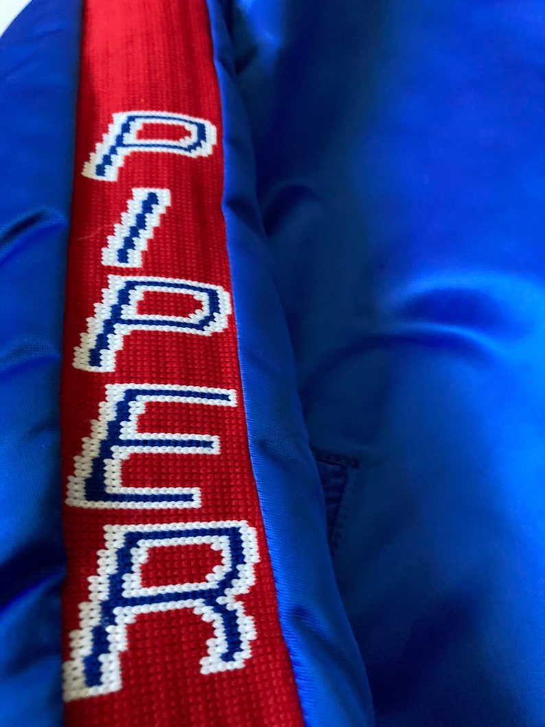 Vintage Piper aircraft nylon bomber jacket 1980\u2019s red blue spellout men\u2019s LXl fit unisex