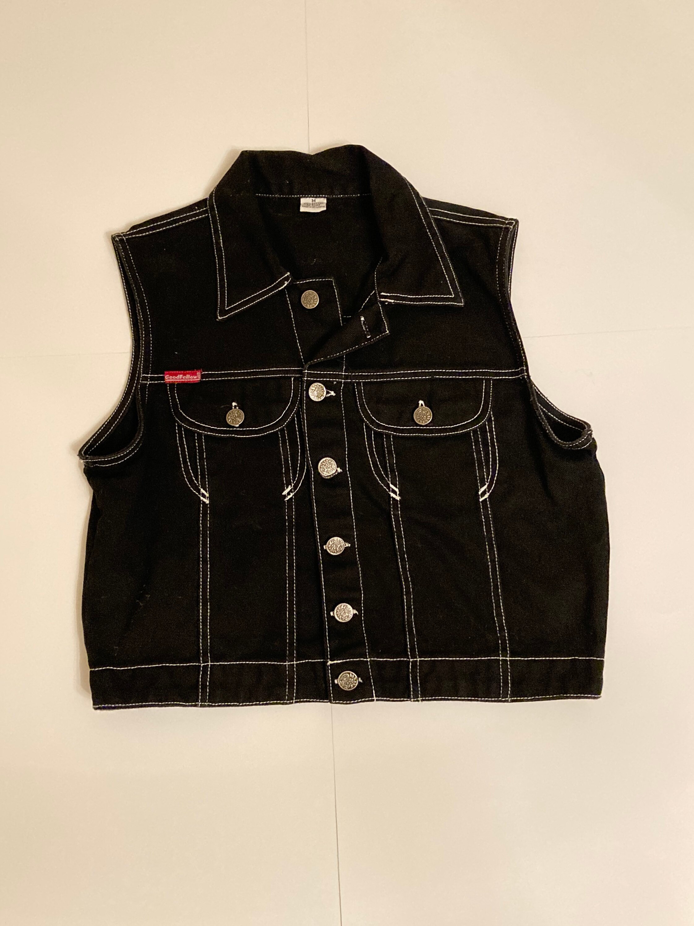 Vintage black denim vest womens XS/S 1980s Goodfellows denim Etsy