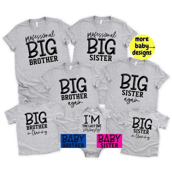 Matching Siblings Shirts, Sibling set of 7, Big Brother, Big Sister T-Shirts, Sister Brother Pregnancy Announcement Shirt, Siblings Outfit