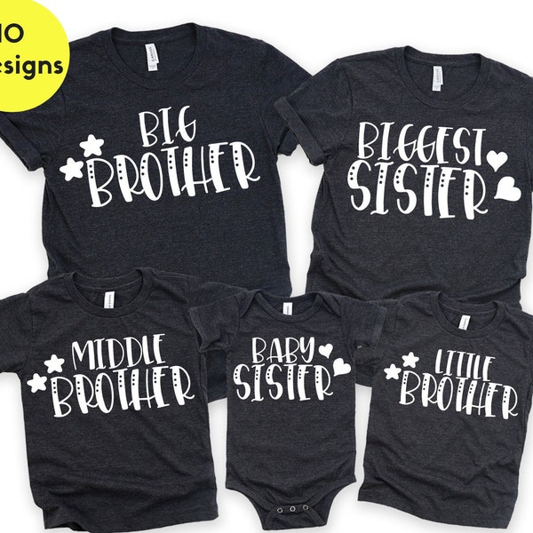 Matching Siblings Shirts, Sibling set of 10, Big Brother, Big Sister T-Shirts, Sister-Brother-Pregnancy Announcement Shirt, Siblings Outfit