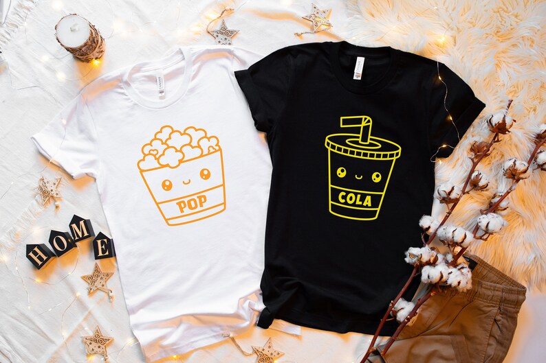 Matching Couple Shirts, Popcorn Cola Shirt, Couple Shirts, His and Hers, Best Friends Tee Shirt, BFF Shirts, Cute Couple T-Shirts, Pop Cola image 2