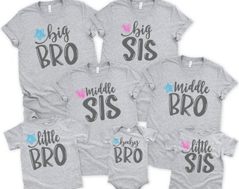 Matching Siblings Shirts, Sibling set of 7, Big Brother, Big Sister T-Shirts, Sister Brother Pregnancy Announcement Shirt, Siblings Outfit