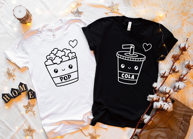 Matching Couple Shirts, Popcorn Cola Shirt, Couple Shirts, His and Hers, Best Friends Tee Shirt, BFF Shirts, Cute Couple T-Shirts, Pop Cola image 1