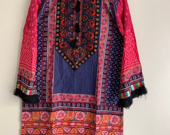 UK STOCK Women Pakistani Indian Short Kurti Tunic Kurta Top Shirt Dress EXE02B