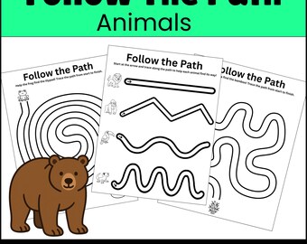 Follow the Path Animal Pencil Control Worksheets | Fine Visual Motor Tracing