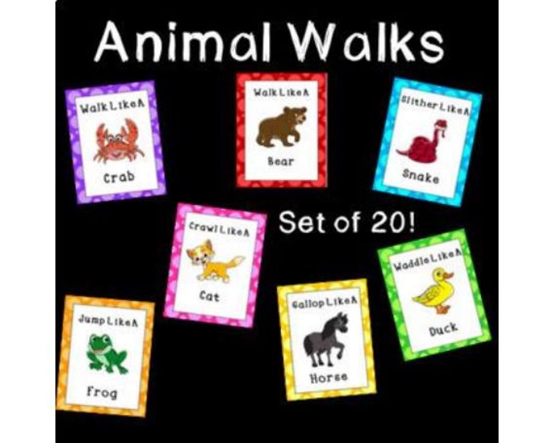 Animal Walks Cards- 20 Printable Gross Motor Movement Cards - Brain ...