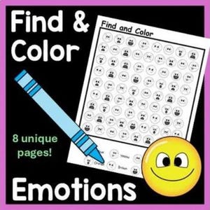 Hojas de trabajo para encontrar y colorear emociones - Juego de escaneo visual - Actividad de regulación SEL