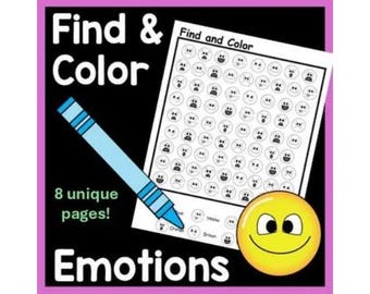Find and Color Emotions Worksheets - Visual Scanning Game - SEL Regulation Activity