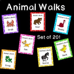 Animal Walks Cards- 20 Printable Gross Motor Movement Cards - Brain Breaks - OT Sensory Input