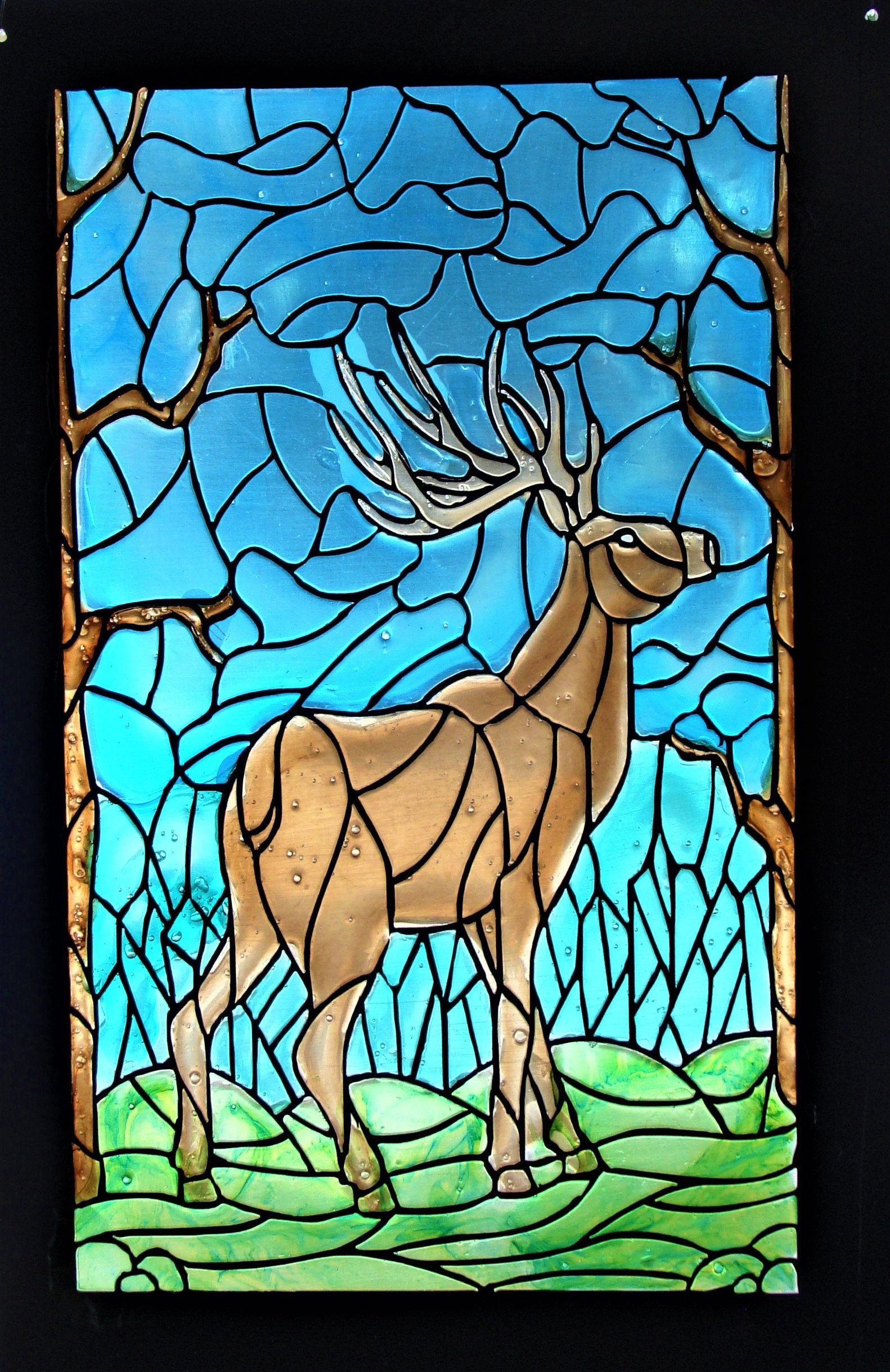 Deer in the Woods Faux Stained Glass Etsy.de