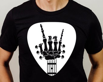 Guitar svg file art rock and roll skeleton hand guitarists pick art - Guitar chord music notes svg