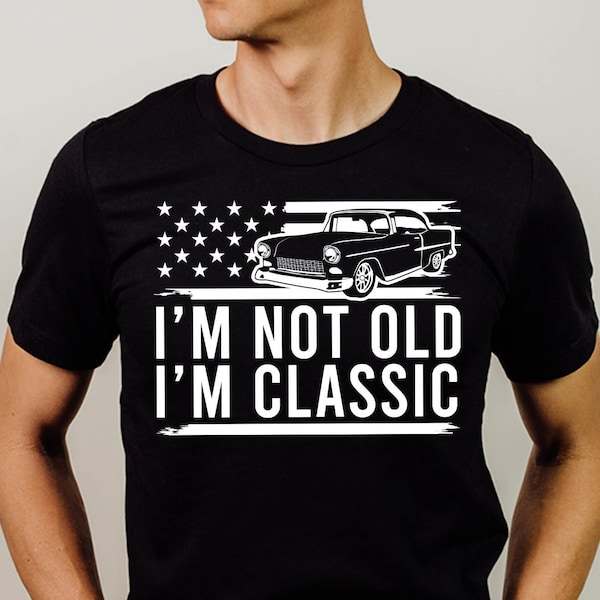 Classic car svg file - Vintage Retro Car svg graphic instant download i'm not old im classic USA flag art