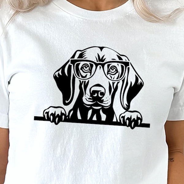 Weimaraner Peeking Nerd Dog SVG, PNG , DXF, Pdf Geek Dog or puppy pet lover instant digital downloads