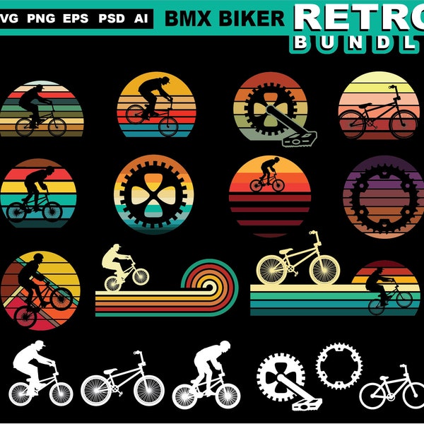 BMX bicycle svg files retro sunset BUNDLE ART- bmx bikes bicycle svg vector