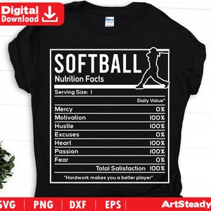 Softball svg files - funny nutrition facts theme female version  Softball sports instant digital downloads