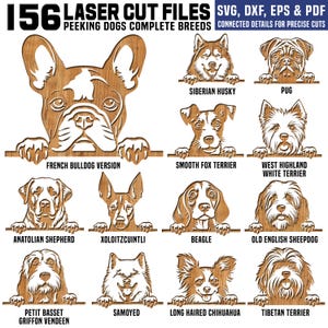 156 Laser Cut Bundle Peeking dogs complete breeds Dxf, Svg, Pdf,  Eps - dogs or puppy pet Engraving designs Cnc files digital downloads
