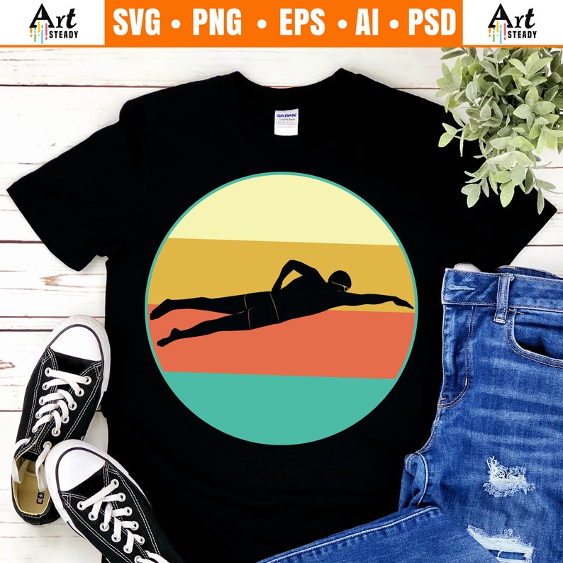 swim svg files RETRO style swimming svg files graphic art or summer svg