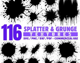 Splatter and Grunge Texture Svg Png Pdf & Dxf Bundle for DIY Crafts instant downloads