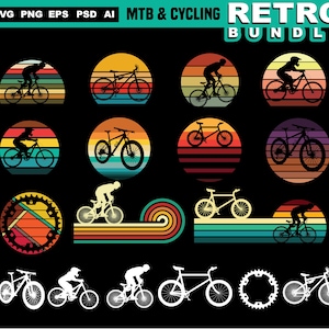 Mountain bike svg file RETRO BUNDLES graphic art or cycling bicycle svg cyclist graphics