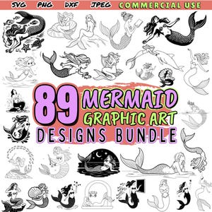 Mermaid Graphic Art SVG DXF Bundle | Ocean Clipart | Fantasy Mermaid ...