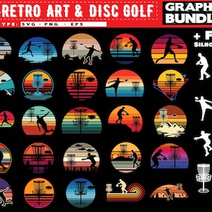 Disc golf svg file art  - sunset art bundle graphic theme vintage   discgolf frisbee digital download