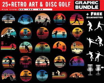Disc golf svg file art  - sunset art bundle graphic theme vintage   discgolf frisbee digital download