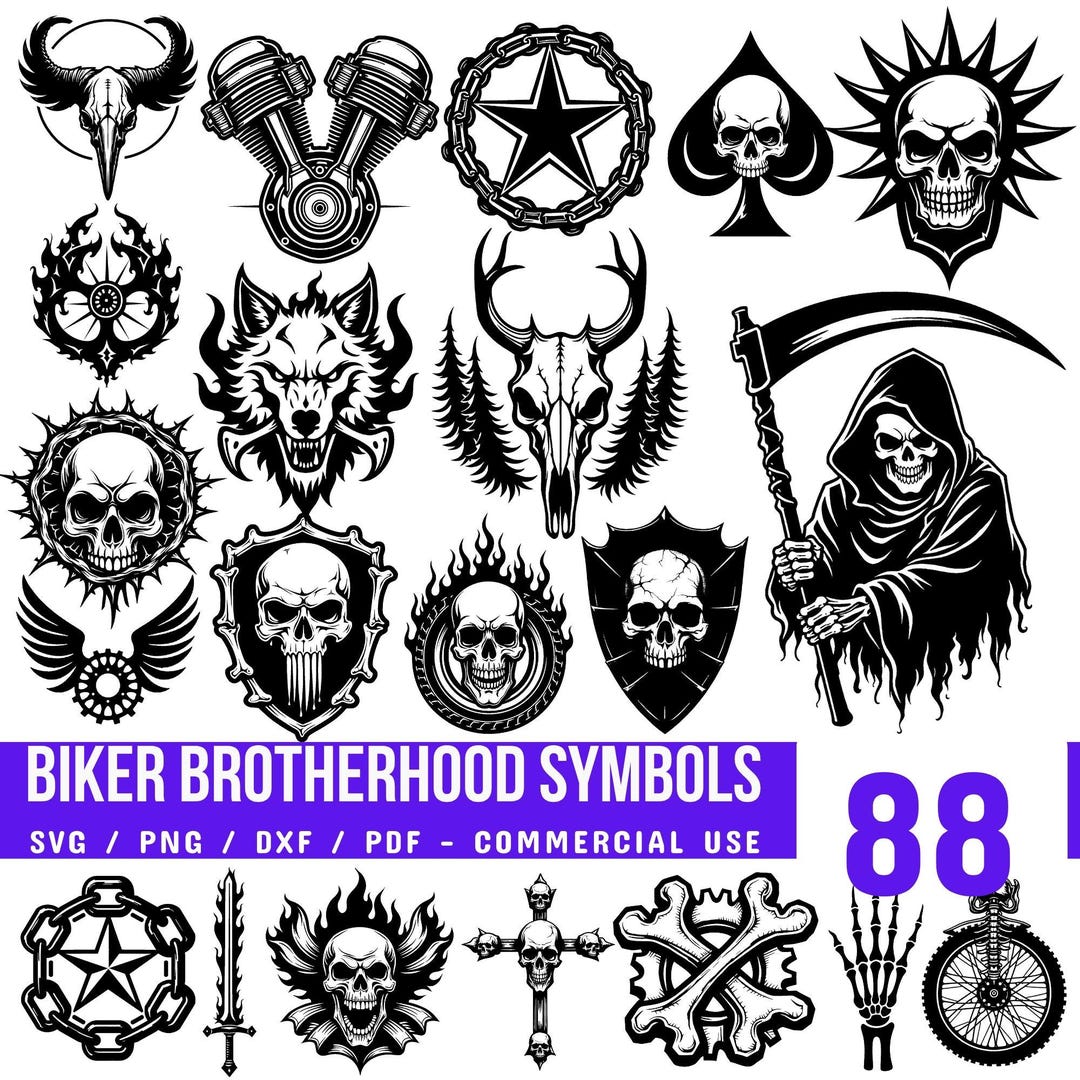 Biker Brotherhood Symbols Svg Png Pdf & Dxf Bundle With Vintage ...
