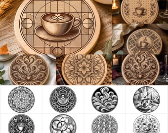 Geometric Coffee Cup Coaster SVG & PNG Bundle for Laser Engraving Digital Files instant downloads