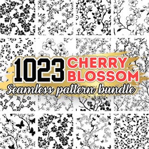 Laserskärna sömlösa mönsterfiler Körsbärsblommor blommor blommig gravyr skärfiler Svg Dxf Png Pdf Jpeg bunt direktnedladdningar