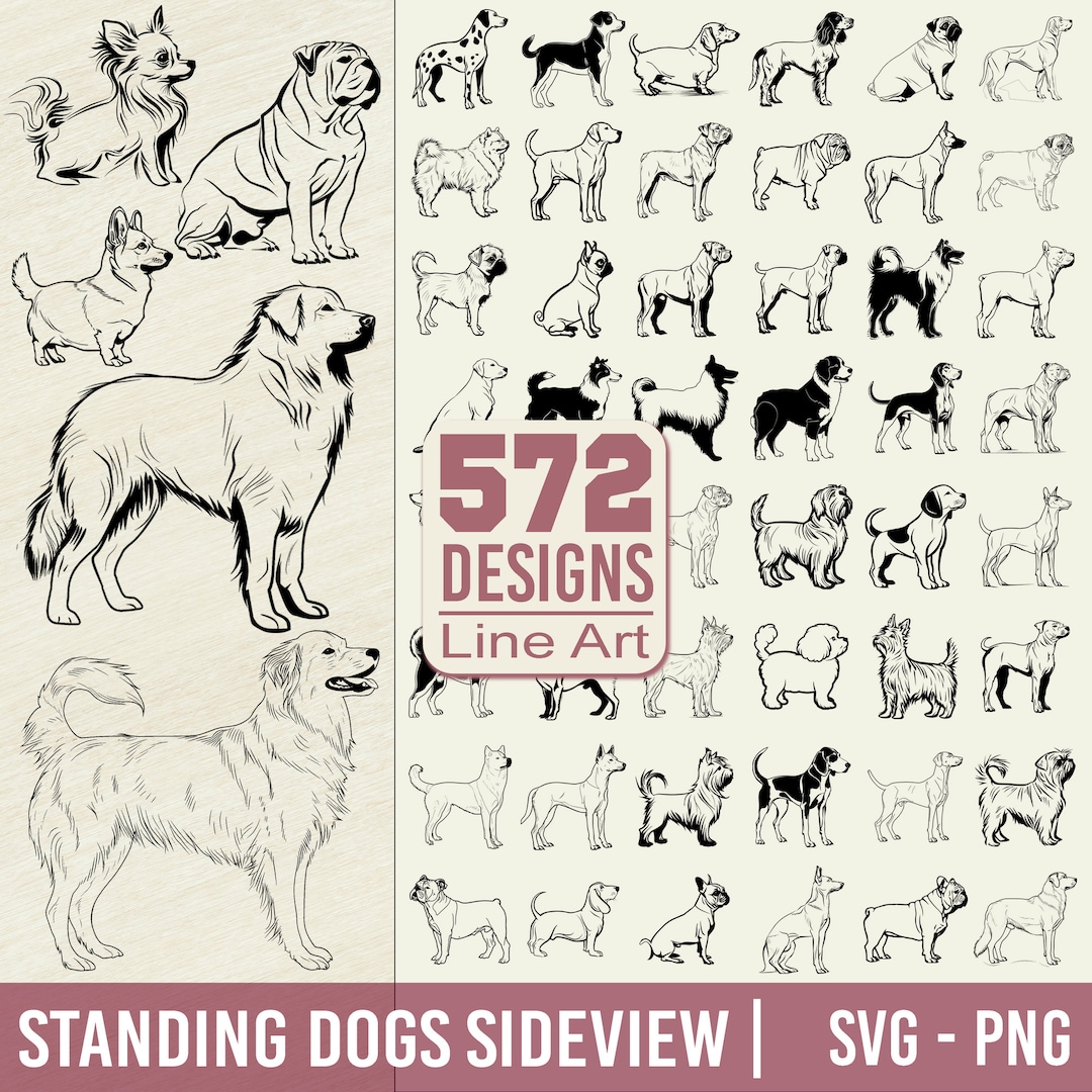 Editable Standing Dogs Sideview Line Art Svg Png Bundle Minimalist Dog ...