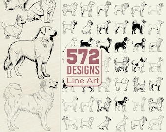 Paquete de imágenes editables en formato SVG y PNG de perros de pie de perfil: contornos minimalistas de perros y gráficos de razas de cachorros para manualidades con Cricut. Descargas instantáneas.