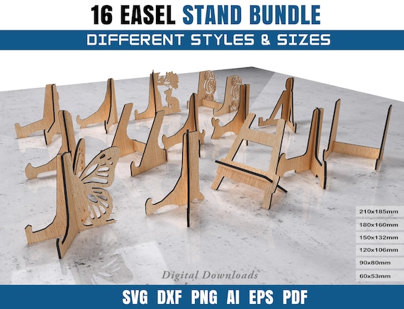 Laser cut easel display stand Svg Dxf Png eps pdf ai files for photo frames, plates art holders glowforge ready  template instant download